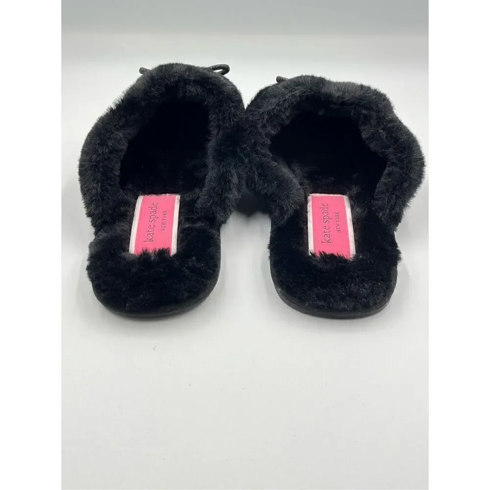 NWOB Kate Spade Lacy Slippers Mule Size 10B Black Glitter Faux Fire Gold Charm